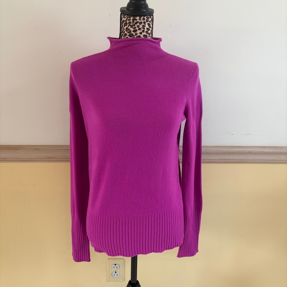 French Connection Womens Magenta Pink Mock Neck Ribbed Knit Sweater Small